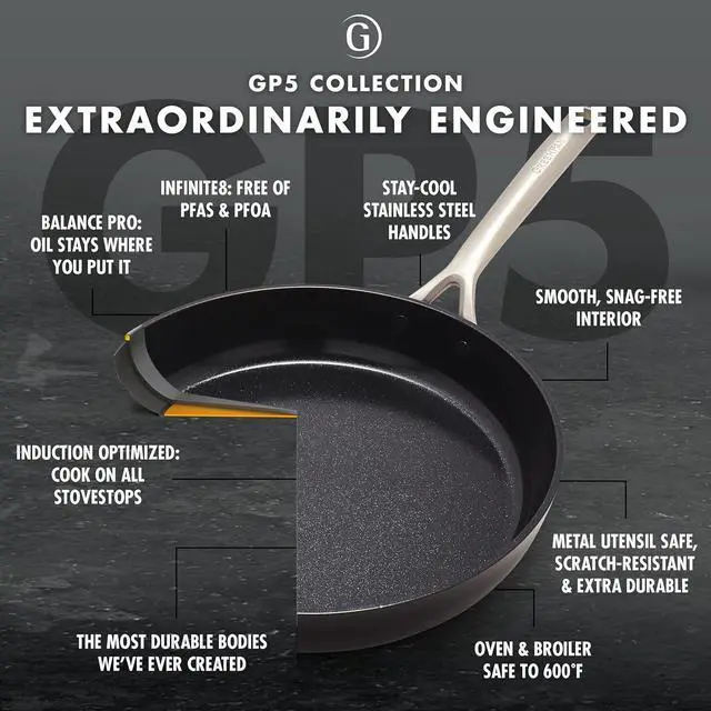 Alt view image 5 of 7 - GreenPan GP5 Hard Anodized Healthy Ceramic Nonstick 8" Frying Pan Skillet, Heavy Gauge Scratch Resistant, Stay Flat Surface, Induction, Mirror Finish Handle,Oven Safe, PFAS-Free, Black