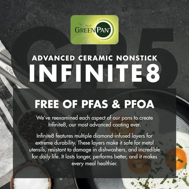 Alt view image 6 of 7 - GreenPan GP5 Hard Anodized Healthy Ceramic Nonstick 8" Frying Pan Skillet, Heavy Gauge Scratch Resistant, Stay Flat Surface, Induction, Mirror Finish Handle,Oven Safe, PFAS-Free, Black