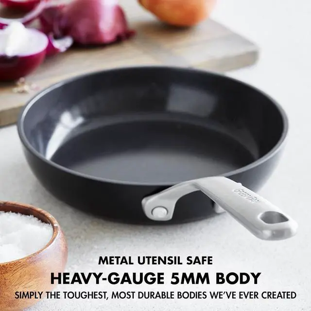 Alt view image 7 of 7 - GreenPan GP5 Hard Anodized Healthy Ceramic Nonstick 8" Frying Pan Skillet, Heavy Gauge Scratch Resistant, Stay Flat Surface, Induction, Mirror Finish Handle,Oven Safe, PFAS-Free, Black