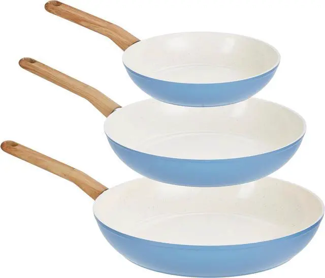 Main image of GoodCook Healthy Ceramic Titanium-Infused 3-Piece Fry Pan Set, Light Blue Induction Cookware, Nonstick Cooking Pan, Frying Pan Skillet for Eggs, Meats, Vegetables, Sauces, Warming Tortillas