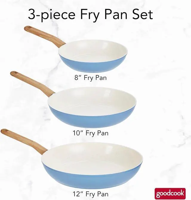 Alt view image 2 of 7 - GoodCook Healthy Ceramic Titanium-Infused 3-Piece Fry Pan Set, Light Blue Induction Cookware, Nonstick Cooking Pan, Frying Pan Skillet for Eggs, Meats, Vegetables, Sauces, Warming Tortillas