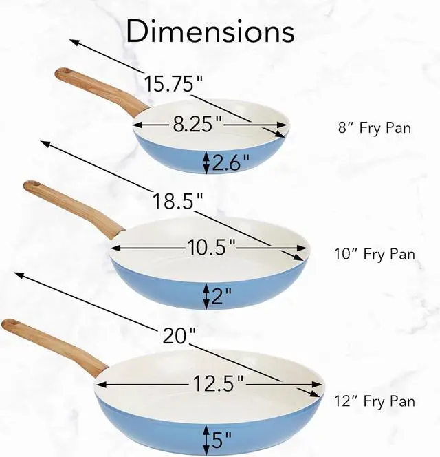 Alt view image 5 of 7 - GoodCook Healthy Ceramic Titanium-Infused 3-Piece Fry Pan Set, Light Blue Induction Cookware, Nonstick Cooking Pan, Frying Pan Skillet for Eggs, Meats, Vegetables, Sauces, Warming Tortillas