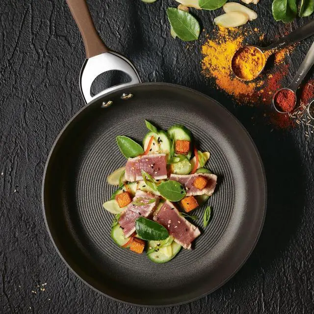 Alt view image 2 of 3 - Circulon Symmetry Hard Anodized Nonstick Stir Fry / Wok Pan with Helper Handle - 14 Inch, Chocolate