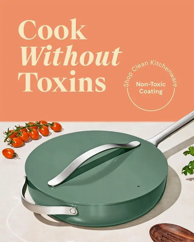 Alt view image 2 of 7 - Caraway Nonstick Ceramic Sauté Pan with Lid (4.5 qt, 11.8") - Non Toxic, PTFE & PFOA Free - Oven Safe & Compatible with All Stovetops (Gas, Electric & Induction) - Sage