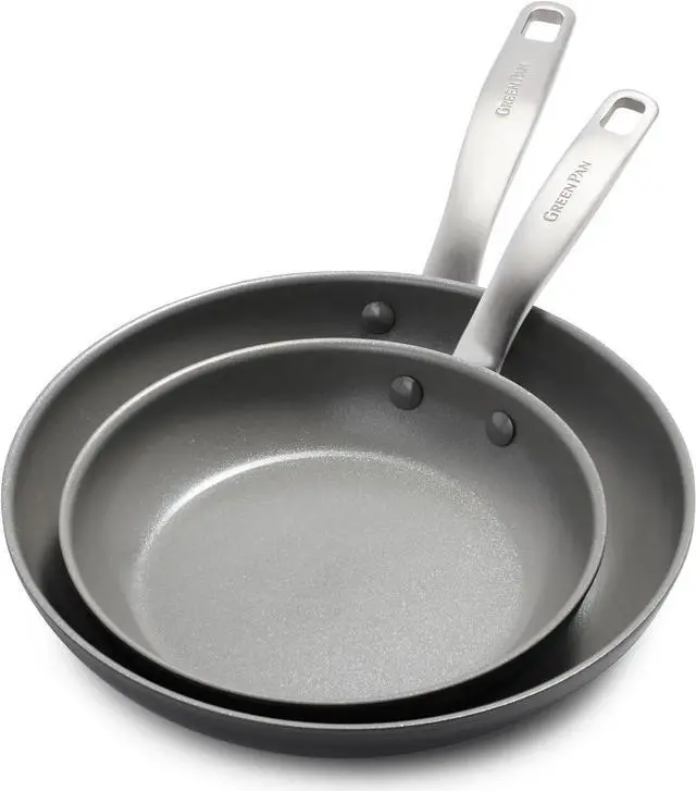 Main image of GreenPan Chatham Hard Anodized Healthy Ceramic Nonstick, 10" and 12" Frying Pan Skillet Set, PFAS-Free, Dishwasher Safe, Oven Safe, Gray