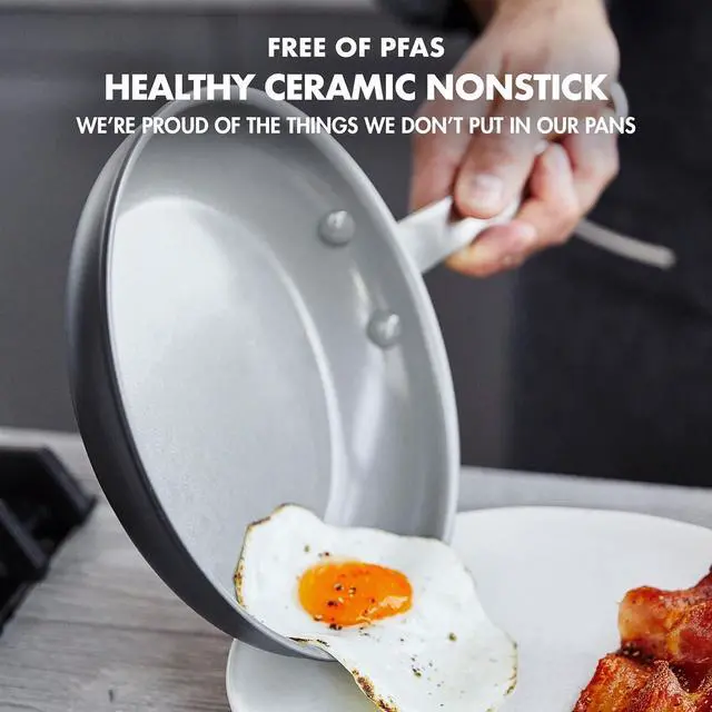 Alt view image 2 of 7 - GreenPan Chatham Hard Anodized Healthy Ceramic Nonstick, 10" and 12" Frying Pan Skillet Set, PFAS-Free, Dishwasher Safe, Oven Safe, Gray