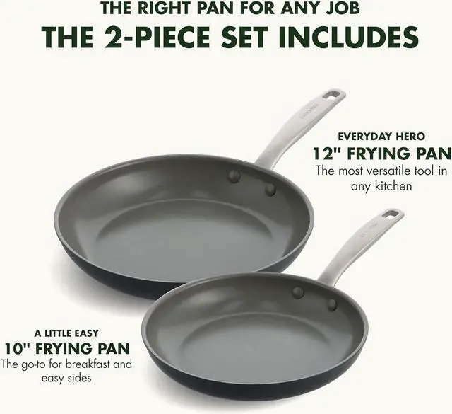 Alt view image 3 of 7 - GreenPan Chatham Hard Anodized Healthy Ceramic Nonstick, 10" and 12" Frying Pan Skillet Set, PFAS-Free, Dishwasher Safe, Oven Safe, Gray