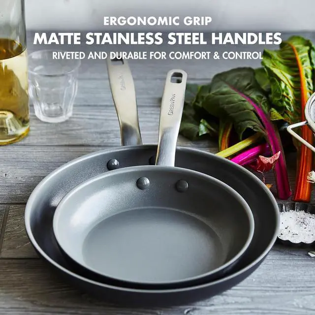 Alt view image 6 of 7 - GreenPan Chatham Hard Anodized Healthy Ceramic Nonstick, 10" and 12" Frying Pan Skillet Set, PFAS-Free, Dishwasher Safe, Oven Safe, Gray