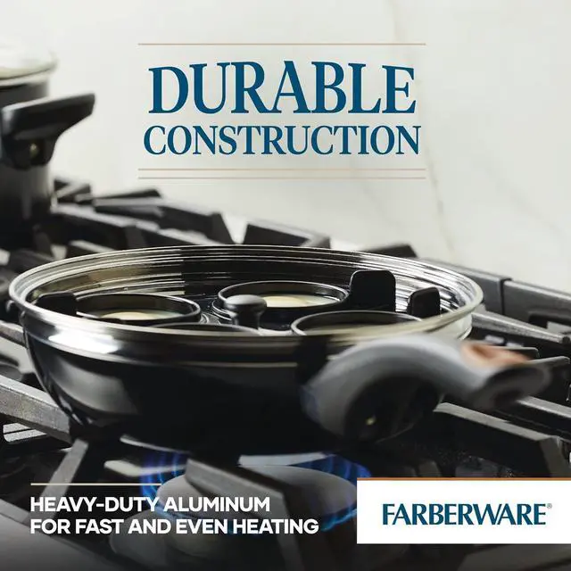 Alt view image 3 of 4 - Farberware Glide Ceramic Nonstick Dishwasher Safe Egg Poacher Pan/Skillet with 4 Poaching Cups and Lid, 8 Inch, Black