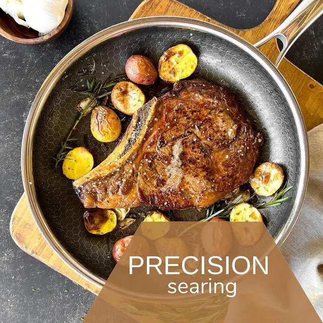 Alt view image 3 of 7 - 11 Inch Hexagon Surface Hybrid Stainless Steel Frying Pan with Lid