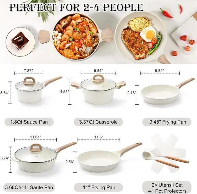 Alt view image 2 of 6 - 14 Pcs Pots and Pans Set, Nonstick Cookware Sets, Granite Induction Cookware Non Stick Cooking Set with Frying Pans, Saucepans, Saute Pan, Extra Large Casserole, PFAS PTFE PFOA PFOS Free