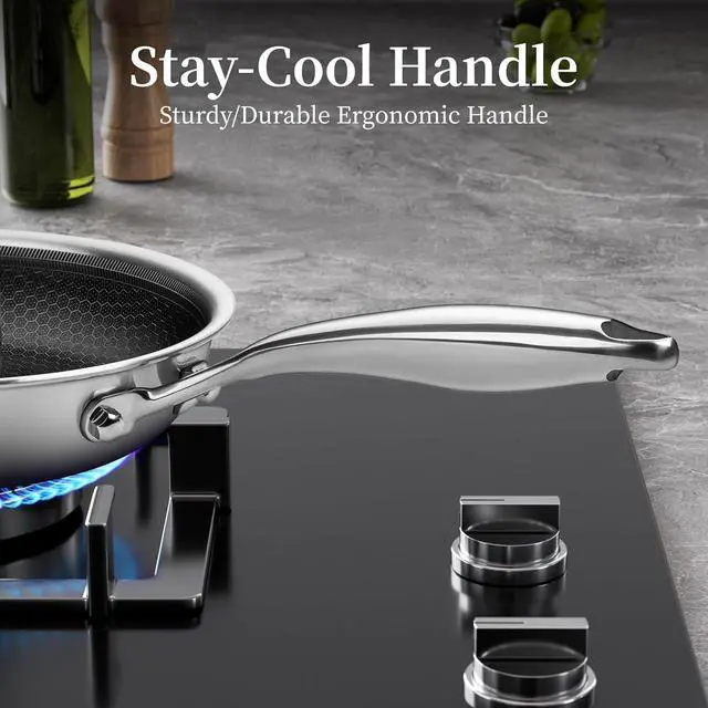 Alt view image 6 of 7 - Stainless Steel Frying Pan Nonstick Frying Pan 8 Inch Honeycomb Coatings Stainless Steel Kitchen Cooking Pan Skillet Woks Pan Egg Pans Non Toxic Healthy Omelette Pan Compatible W/All Cooktops