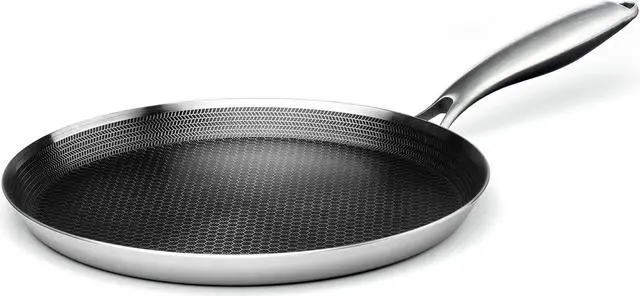 Main image of Stainless Steel Crepe Pan - 10 Inch Nonstick Crepe Pan, Stainless Steel Honeycomb Coating Pancake Pan, Non Stick Flat Skillet Tawa Dosa Tortilla Griddle Pan, Induction Compatible, PFOA Free