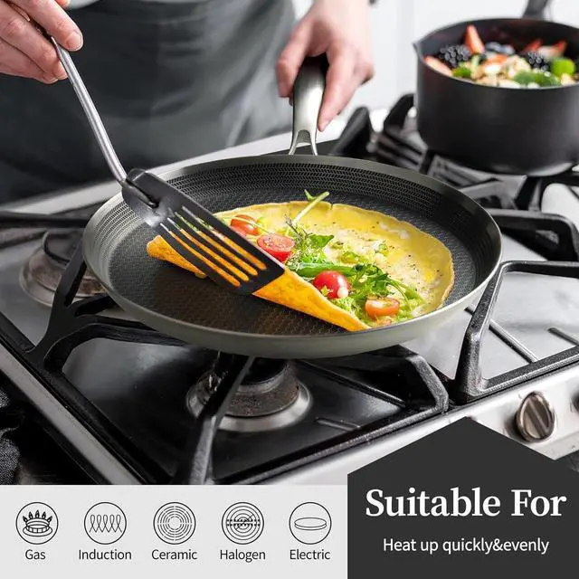 Alt view image 4 of 7 - Stainless Steel Crepe Pan - 10 Inch Nonstick Crepe Pan, Stainless Steel Honeycomb Coating Pancake Pan, Non Stick Flat Skillet Tawa Dosa Tortilla Griddle Pan, Induction Compatible, PFOA Free