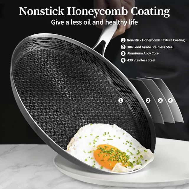 Alt view image 2 of 7 - Stainless Steel Crepe Pan - 10 Inch Nonstick Crepe Pan, Stainless Steel Honeycomb Coating Pancake Pan, Non Stick Flat Skillet Tawa Dosa Tortilla Griddle Pan, Induction Compatible, PFOA Free