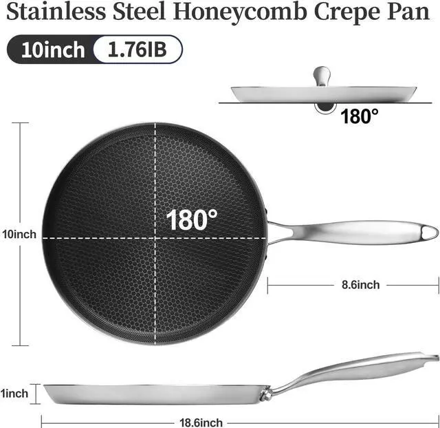Alt view image 6 of 7 - Stainless Steel Crepe Pan - 10 Inch Nonstick Crepe Pan, Stainless Steel Honeycomb Coating Pancake Pan, Non Stick Flat Skillet Tawa Dosa Tortilla Griddle Pan, Induction Compatible, PFOA Free
