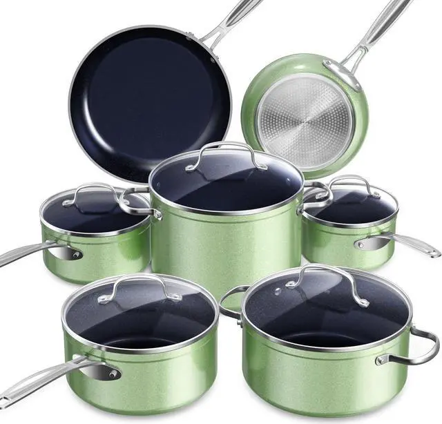 Main image of Nuwave Healthy Duralon Blue Ceramic Nonstick Cookware Set, Diamond Infused Scratch-Resistant, PFAS Free, Dishwasher & Oven Safe, Induction Ready & Evenly Heats, Tempered Glass Lids & Stay-Cool Handles