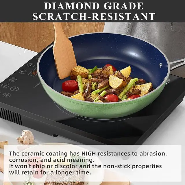 Alt view image 4 of 7 - Nuwave Healthy Duralon Blue Ceramic Nonstick Cookware Set, Diamond Infused Scratch-Resistant, PFAS Free, Dishwasher & Oven Safe, Induction Ready & Evenly Heats, Tempered Glass Lids & Stay-Cool Handles