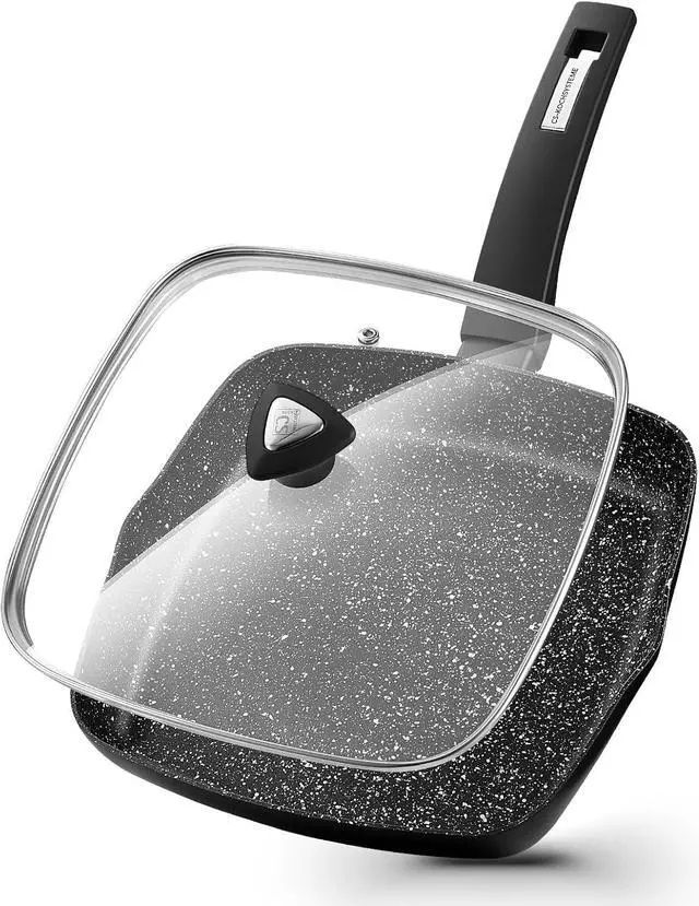 Main image of KOCH SYSTEME CS 9.5 Inch Nonstick Grill Pan for Stove Tops, Marble Coating Square Grill Skillet with Lid, Fry Pan Compatible with all Stoves, Ultimate Nonstick Skillet with Bakelite Handle, Toxic-Free