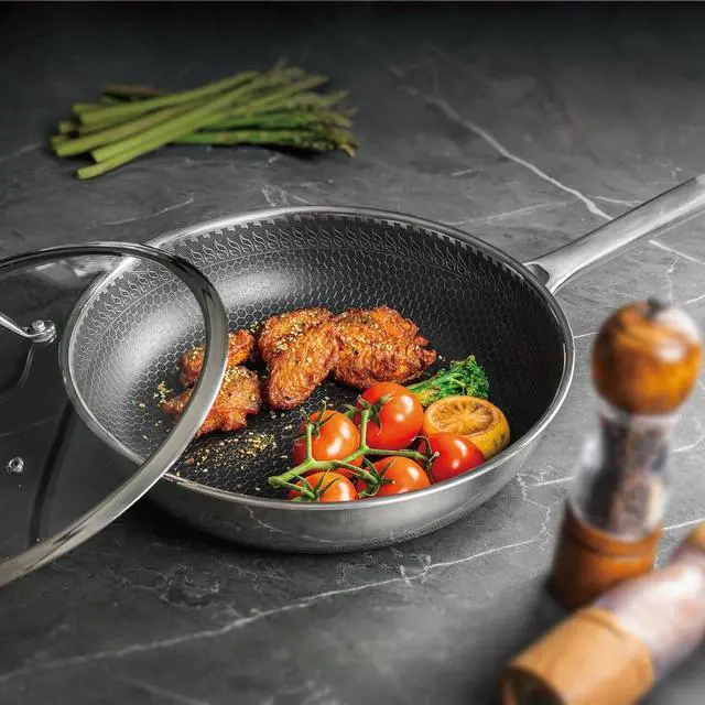 Alt view image 3 of 7 - Hybrid Nonstick Frying Pan with Lid 12 Inch,Stainless Steel Honeycomb Pan Compatible with All Cooktops Dishwasher and Oven Safe