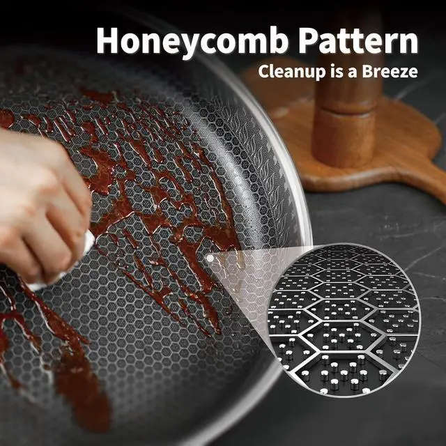 Alt view image 4 of 7 - Hybrid Nonstick Frying Pan with Lid 12 Inch,Stainless Steel Honeycomb Pan Compatible with All Cooktops Dishwasher and Oven Safe