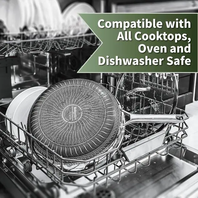 Alt view image 7 of 7 - Hybrid Nonstick Frying Pan with Lid 12 Inch,Stainless Steel Honeycomb Pan Compatible with All Cooktops Dishwasher and Oven Safe