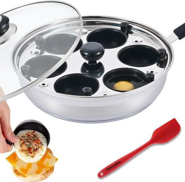 Main image of Eggssentials Egg Poacher Pan Nonstick Poached Egg Maker, Stainless Steel Egg Poaching Pan, Poached Eggs Cooker Food Grade Safe PFOA Free with Spatula, Egg Poachers Cookware