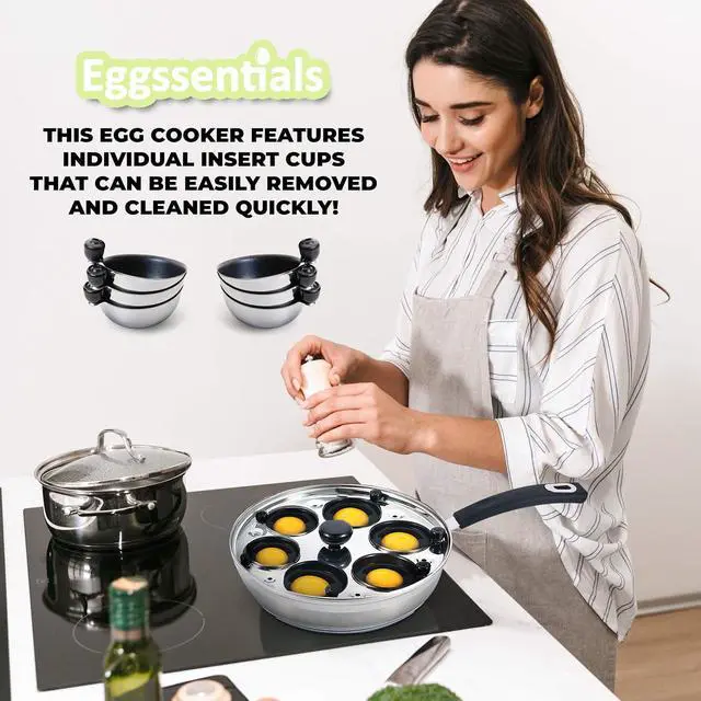 Alt view image 3 of 7 - Eggssentials Egg Poacher Pan Nonstick Poached Egg Maker, Stainless Steel Egg Poaching Pan, Poached Eggs Cooker Food Grade Safe PFOA Free with Spatula, Egg Poachers Cookware