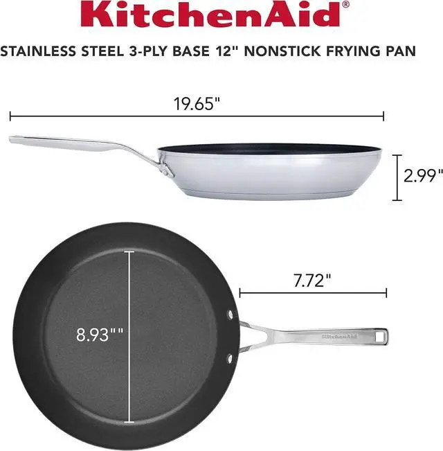 Alt view image 2 of 7 - KitchenAid 3-Ply Base Brushed Stainless Steel Nonstick Fry Pan/Skillet, 12 Inch