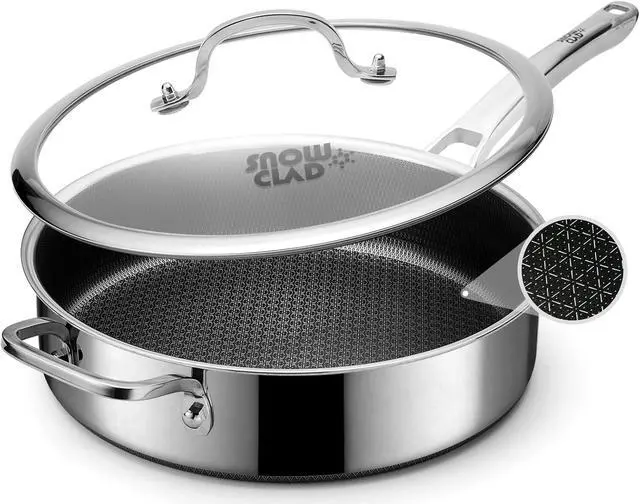 Main image of Frying Pans Nonstick with Lid,Hybrid Non Stick 5 Quart Saute pan,PFOA Free Cookware,Stainless Steel skillet,12 inch Deep Saute Pan,Dishwasher and Oven Safe,Works on Induction,Ceramic and Gas Cooktops