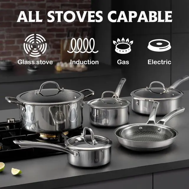 Alt view image 4 of 6 - Frying Pans Nonstick with Lid,Hybrid Non Stick 5 Quart Saute pan,PFOA Free Cookware,Stainless Steel skillet,12 inch Deep Saute Pan,Dishwasher and Oven Safe,Works on Induction,Ceramic and Gas Cooktops