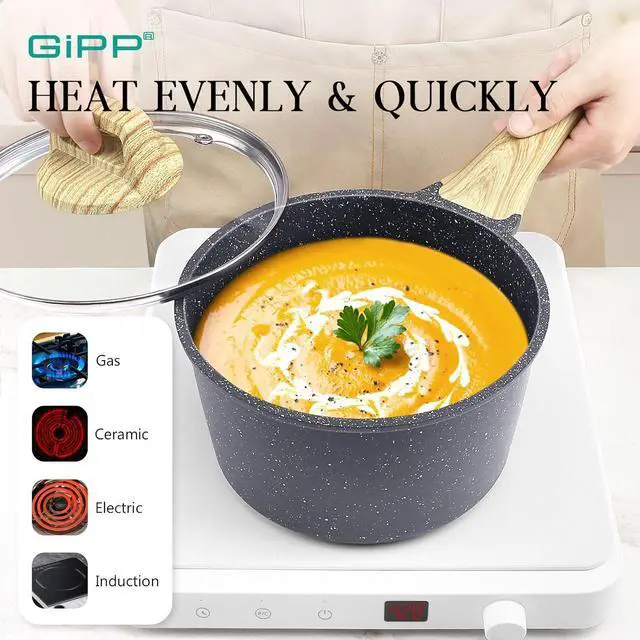 Alt view image 3 of 7 - GiPP Pots and Pans Set Non Stick - 10 Pcs White Granite Kitchen Cookware Sets Nonstick Induction Cookware Cooking Pan Set with Frying Pans, Saucepans and Silicone Utensils, PFOS & PFOA Free, Gray