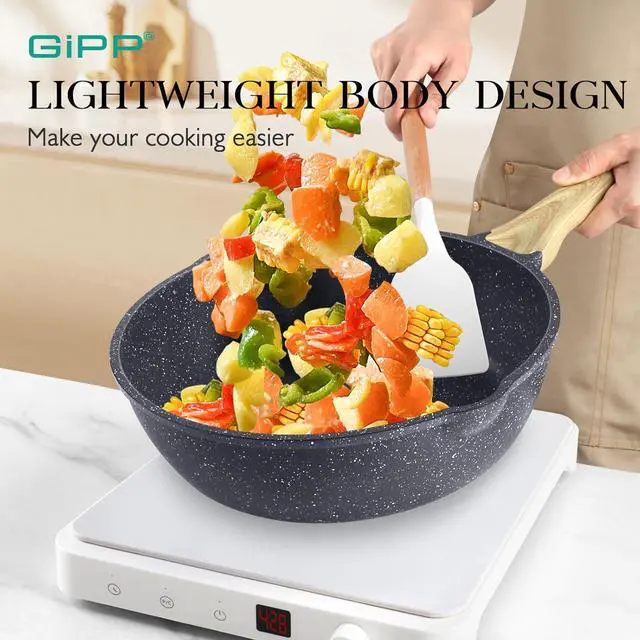 Alt view image 6 of 7 - GiPP Pots and Pans Set Non Stick - 10 Pcs White Granite Kitchen Cookware Sets Nonstick Induction Cookware Cooking Pan Set with Frying Pans, Saucepans and Silicone Utensils, PFOS & PFOA Free, Gray