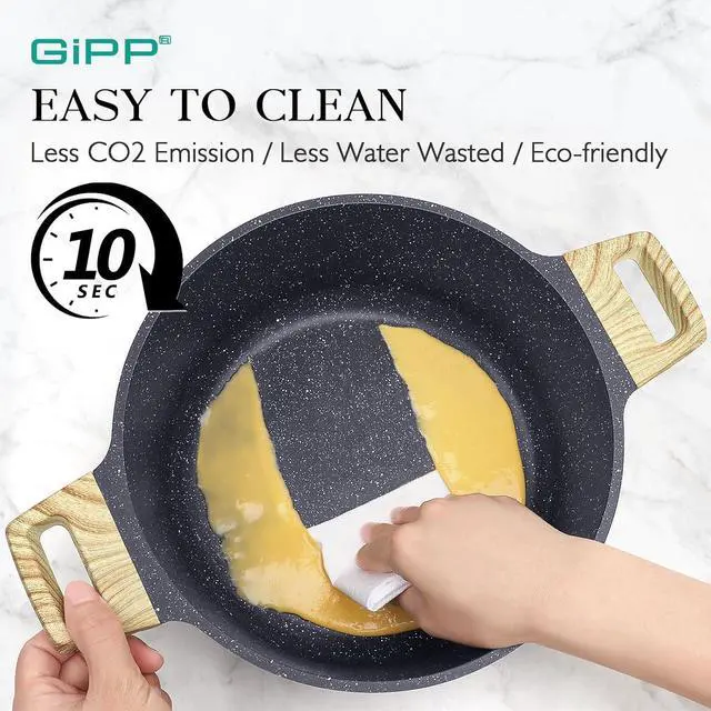 Alt view image 5 of 7 - GiPP Pots and Pans Set Non Stick - 10 Pcs White Granite Kitchen Cookware Sets Nonstick Induction Cookware Cooking Pan Set with Frying Pans, Saucepans and Silicone Utensils, PFOS & PFOA Free, Gray