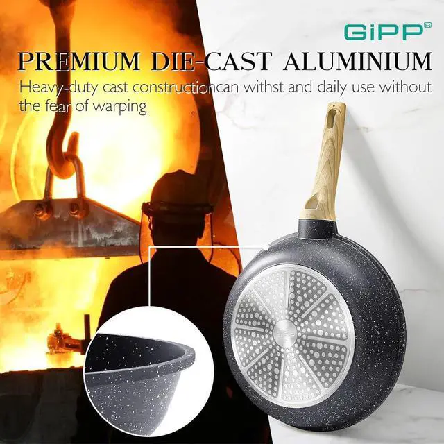 Alt view image 7 of 7 - GiPP Pots and Pans Set Non Stick - 10 Pcs White Granite Kitchen Cookware Sets Nonstick Induction Cookware Cooking Pan Set with Frying Pans, Saucepans and Silicone Utensils, PFOS & PFOA Free, Gray