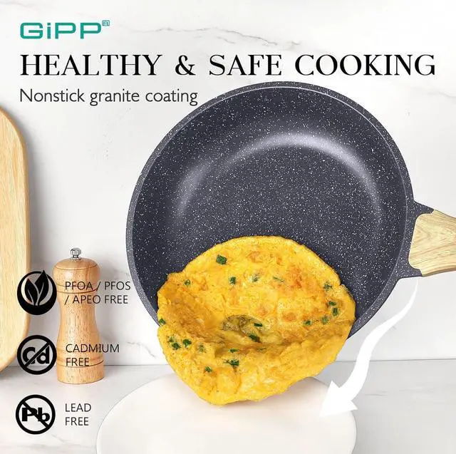 Alt view image 4 of 7 - GiPP Pots and Pans Set Non Stick - 10 Pcs White Granite Kitchen Cookware Sets Nonstick Induction Cookware Cooking Pan Set with Frying Pans, Saucepans and Silicone Utensils, PFOS & PFOA Free, Gray