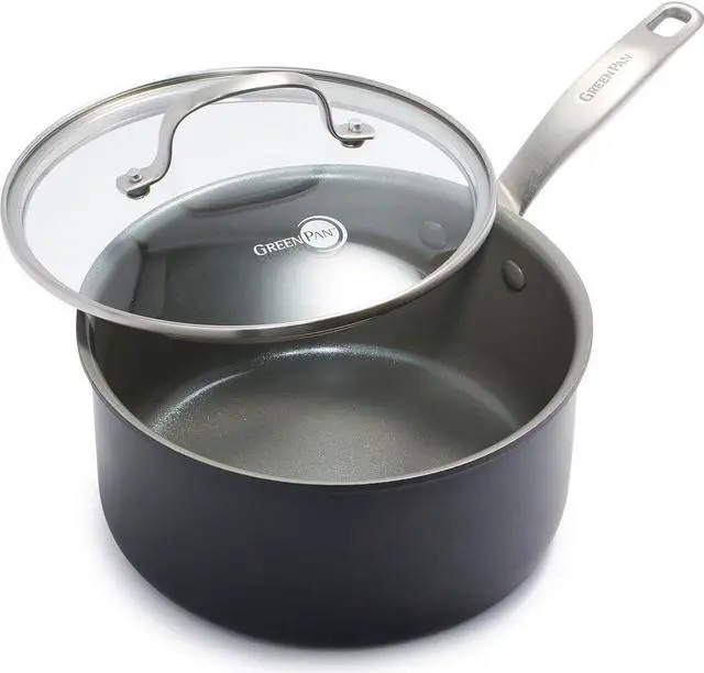 Main image of GreenPan Chatham Hard Anodized Healthy Ceramic Nonstick, 3QT Saucepan Pot with Lid, PFAS-Free, Dishwasher Safe, Oven Safe, Gray