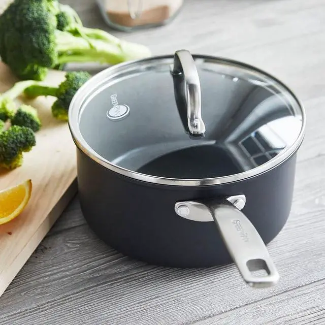 Alt view image 2 of 7 - GreenPan Chatham Hard Anodized Healthy Ceramic Nonstick, 3QT Saucepan Pot with Lid, PFAS-Free, Dishwasher Safe, Oven Safe, Gray