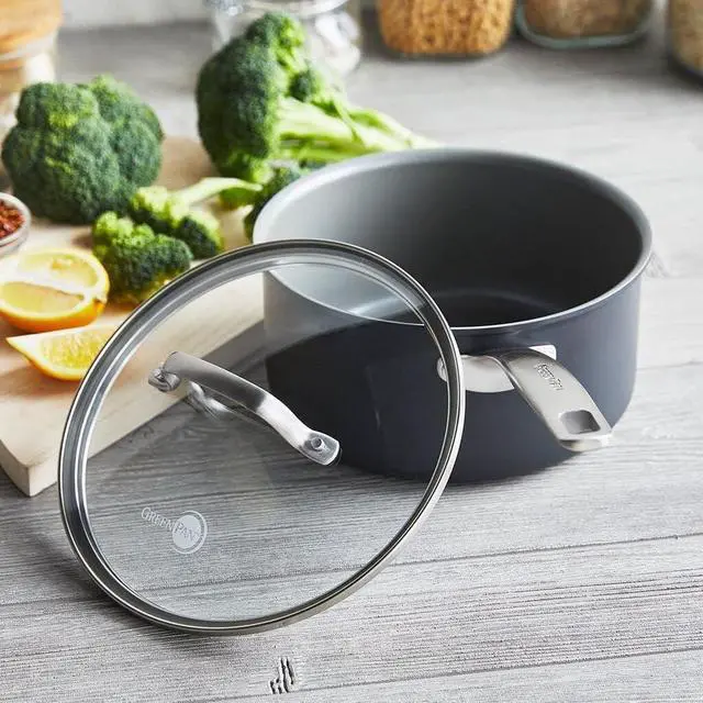 Alt view image 3 of 7 - GreenPan Chatham Hard Anodized Healthy Ceramic Nonstick, 3QT Saucepan Pot with Lid, PFAS-Free, Dishwasher Safe, Oven Safe, Gray