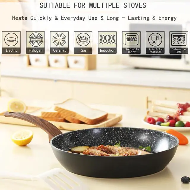 Alt view image 4 of 7 - Pots and Pans Set Non Stick, Ceramic Cookware Set with Granite Pattern Kitchen Cooking Sets Induction Pot and Pan w/Frying Pans, Saucepans, Casserole, Non-Toxic, PTFE/PFOA/PFOS-Free, Black