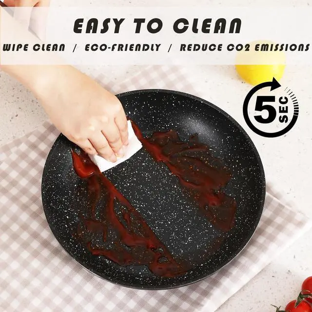 Alt view image 5 of 7 - Pots and Pans Set Non Stick, Ceramic Cookware Set with Granite Pattern Kitchen Cooking Sets Induction Pot and Pan w/Frying Pans, Saucepans, Casserole, Non-Toxic, PTFE/PFOA/PFOS-Free, Black
