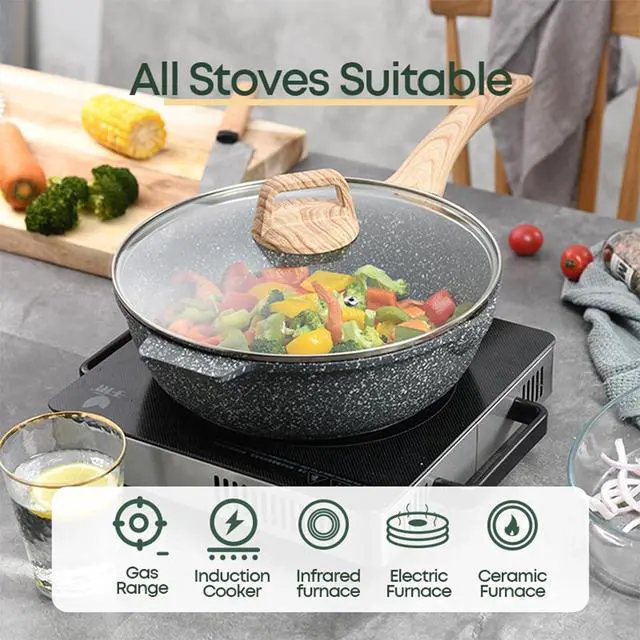 Alt view image 3 of 7 - Pots and Pans Set Non Stick, Cookware Sets 10Pcs, Granite Cookware Set, Black kitchen Pan Sets for Cooking Nonstick,Induction Cookware,Dishwasher Safe Cooking Set,PFOA Free