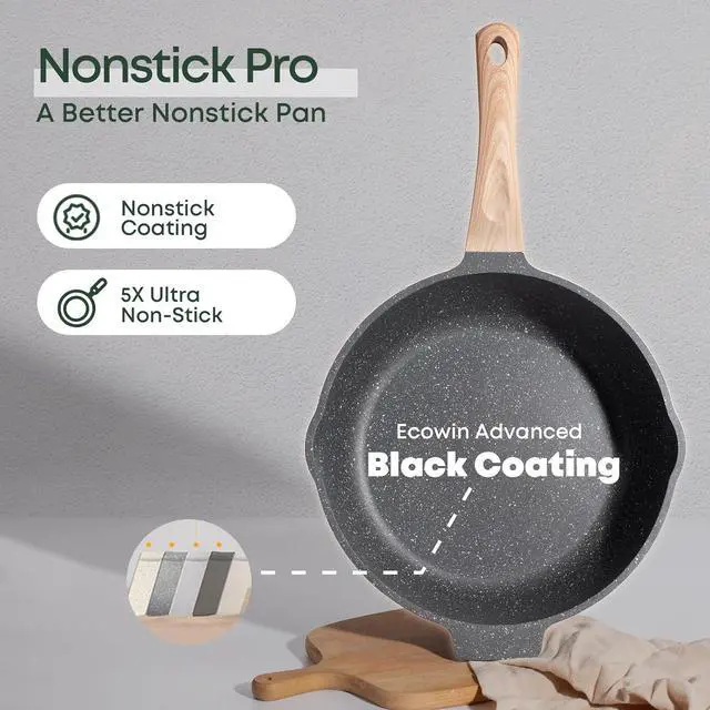 Alt view image 4 of 7 - Pots and Pans Set Non Stick, Cookware Sets 10Pcs, Granite Cookware Set, Black kitchen Pan Sets for Cooking Nonstick,Induction Cookware,Dishwasher Safe Cooking Set,PFOA Free