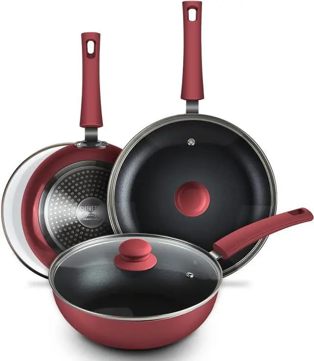 Main image of SHINEURI Frying Pans 6 Pieces Nonstick Cookware Set 9.5 and 11 Frying Pan Skillet Pan and Wok with Lid Ceramic Cookware Set