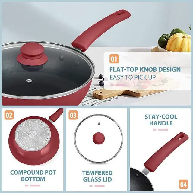Alt view image 5 of 7 - SHINEURI Frying Pans 6 Pieces Nonstick Cookware Set 9.5 and 11 Frying Pan Skillet Pan and Wok with Lid Ceramic Cookware Set