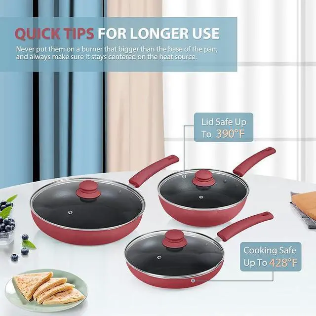 Alt view image 7 of 7 - SHINEURI Frying Pans 6 Pieces Nonstick Cookware Set 9.5 and 11 Frying Pan Skillet Pan and Wok with Lid Ceramic Cookware Set