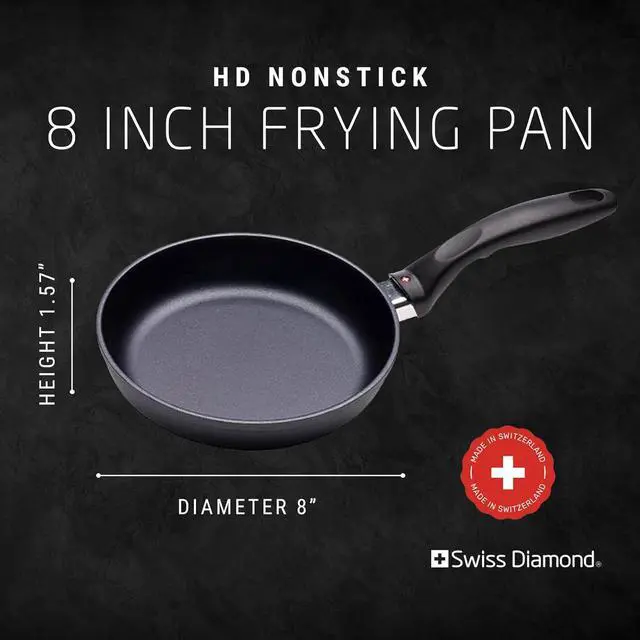 Alt view image 2 of 7 - Swiss Diamond 8 Inch Frying Pan Nonstick Diamond Frying Pan Aluminum Coated Skillet, Dishwasher Safe and Oven Safe, Grey