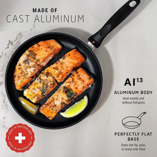 Alt view image 6 of 7 - Swiss Diamond 8 Inch Frying Pan Nonstick Diamond Frying Pan Aluminum Coated Skillet, Dishwasher Safe and Oven Safe, Grey