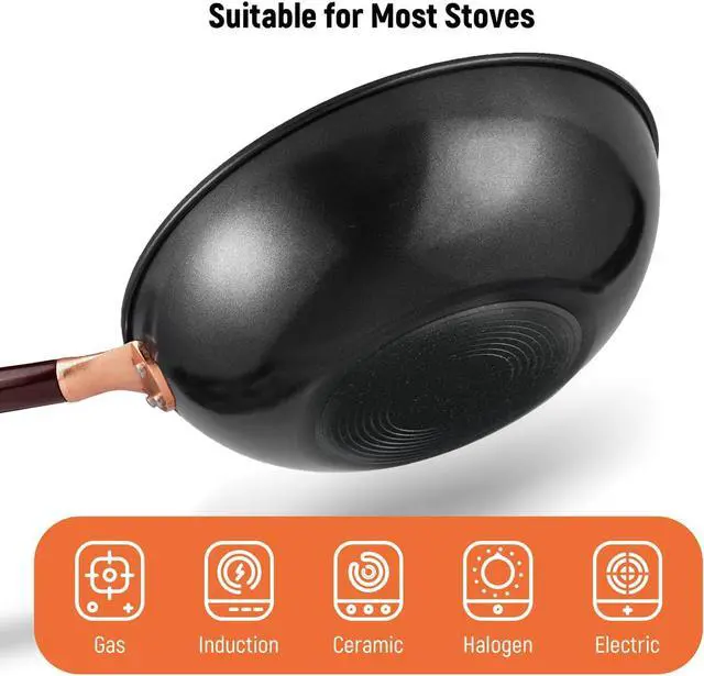 Alt view image 5 of 7 - 12.5 Woks & Stir-Fry Pans with Lid Steamer, Nonstick Ceramic Wok Pan with Lid, Deep Large Induction Hard Anodized Frying Wok, Carbon Steel Wok Set Flat Bottom, Large Saute Pan Set