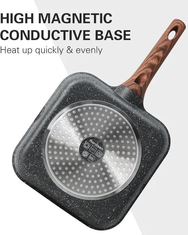Alt view image 4 of 6 - Nonstick Grilling Pan with Lid for Stove Tops, 11 Inch Square Grill Pan for Indoor Cooking, Granite Coating Grill Skillet with Pour Spouts, Versatile Griddle, Induction Steak Pan, PFOA Free
